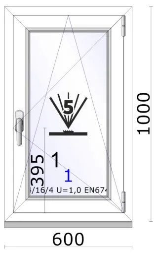 Jednokřídlé plastové okno | otvíravě-sklopné | pravé | 600x1000mm | barva bílá 1