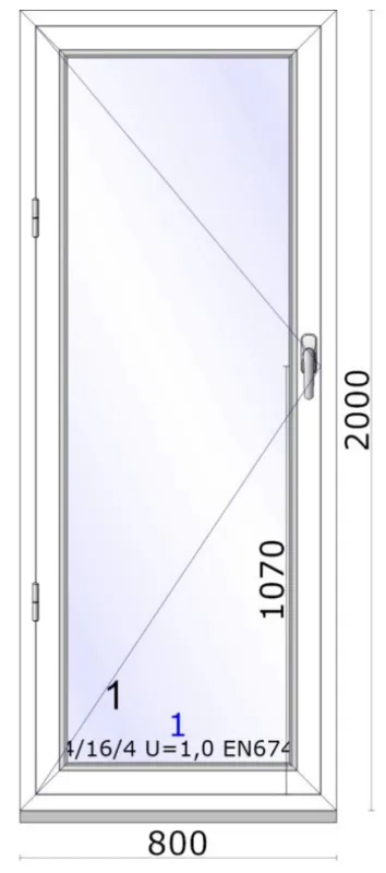 Jednokřídlé balkonové dveře | otevíravé | levé | 800x2000mm | barva bílá 1