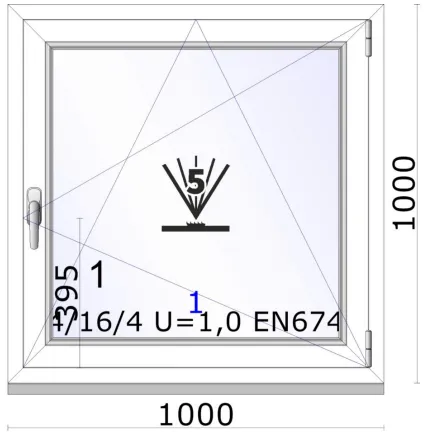Jednokřídlé plastové okno | otvíravě-sklopné | pravé | 1000x1000mm | barva bílá 1
