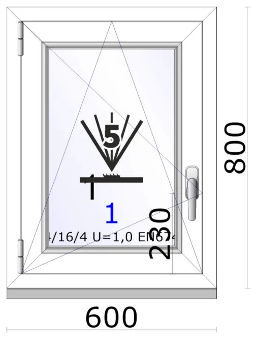 Jednokřídlé plastové okno | otvíravě-sklopné | levé | 600x800mm | barva bílá 1