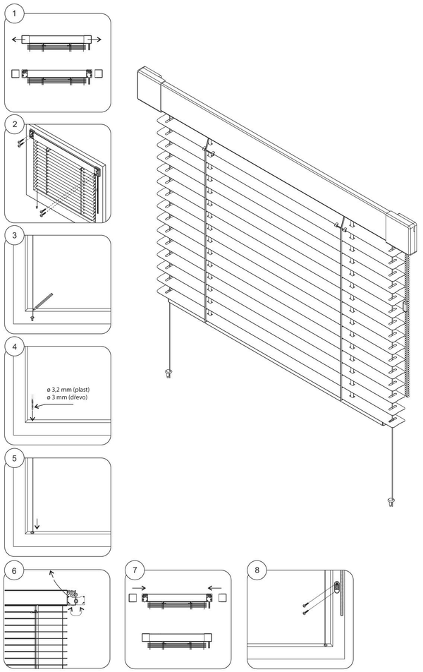 Názorná montáž žaluzie Isotra System – kroky 1 až 8